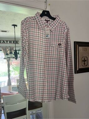 University of Georgia women’s White Plaid Button-Up Shirt